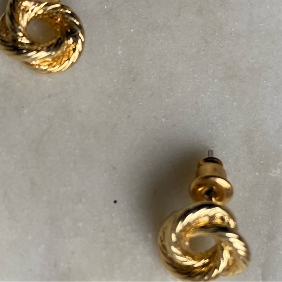 Tiny gold tone rope knot earrings for pierced ears - Picture 12 of 16